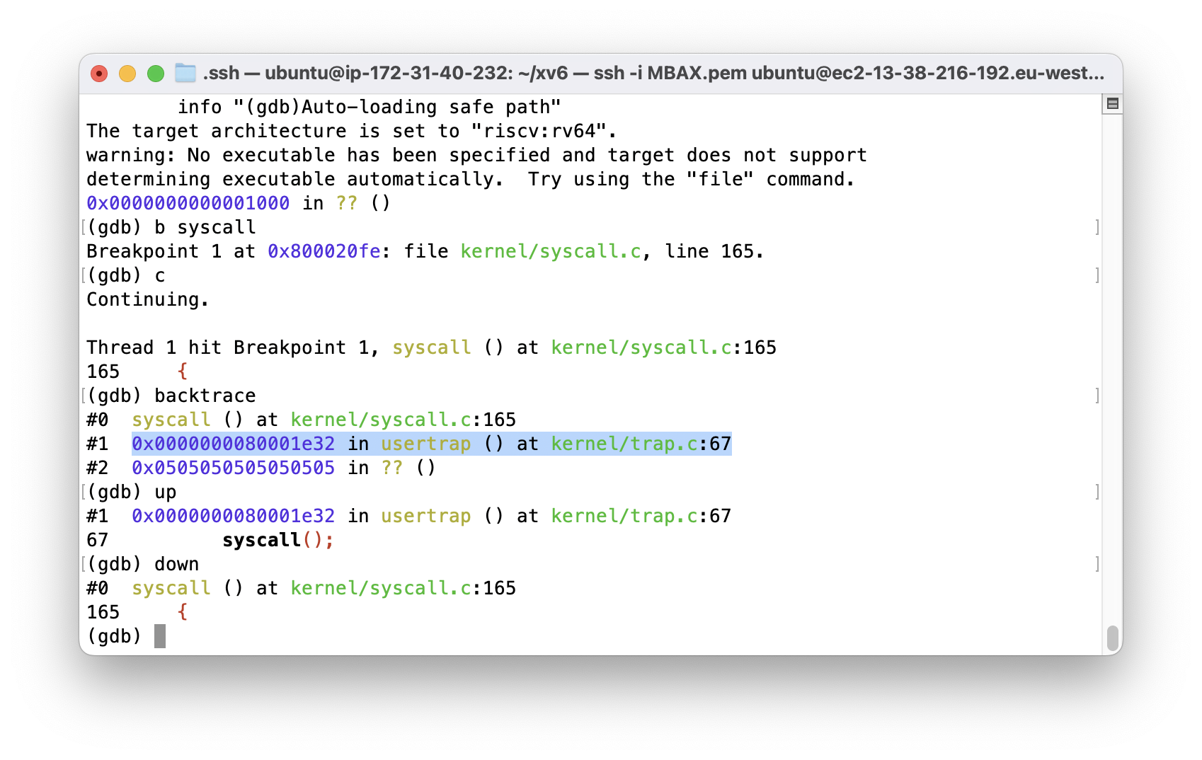 usertrape calls syscall